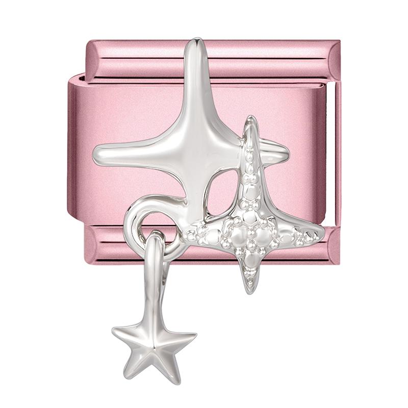 Fashion Zircon Pink Butterfly Star Bow Flower Rabbit Italian Charm Links Fit 9MM Stainless Steel Bracelet Women DIY Making Gift