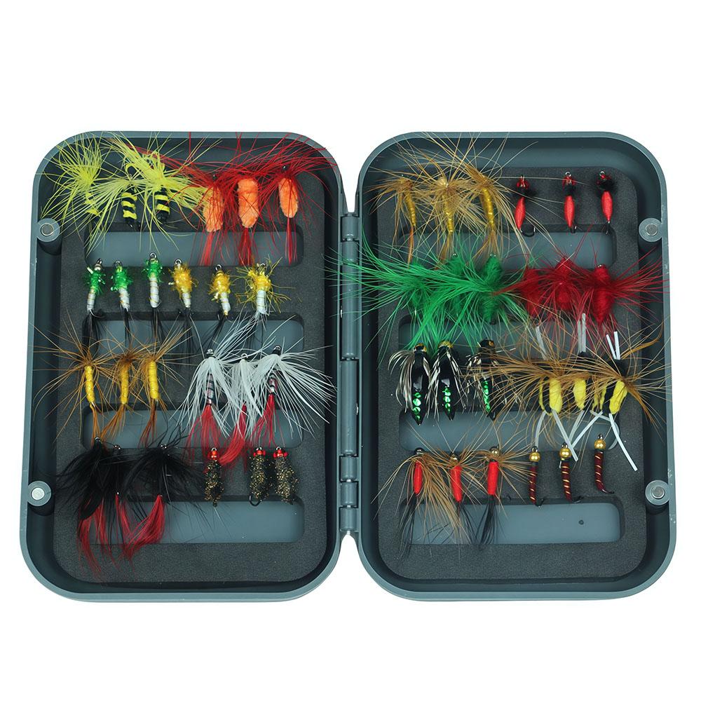Santa King Fly Fishing Lures Kit with Box Nymph Bead head Wet Fishing Dry Flies for Trout Bass Salmon
