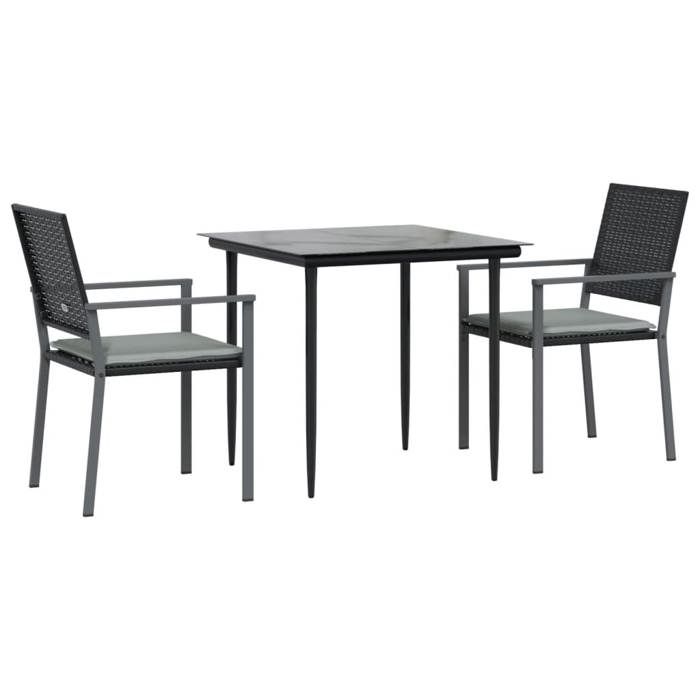 VidaXL Ensemble à manger de jardin 3 pcs coussins résine tressée acier, ensemble à manger, ensemble à manger d'extérieur, 3187001