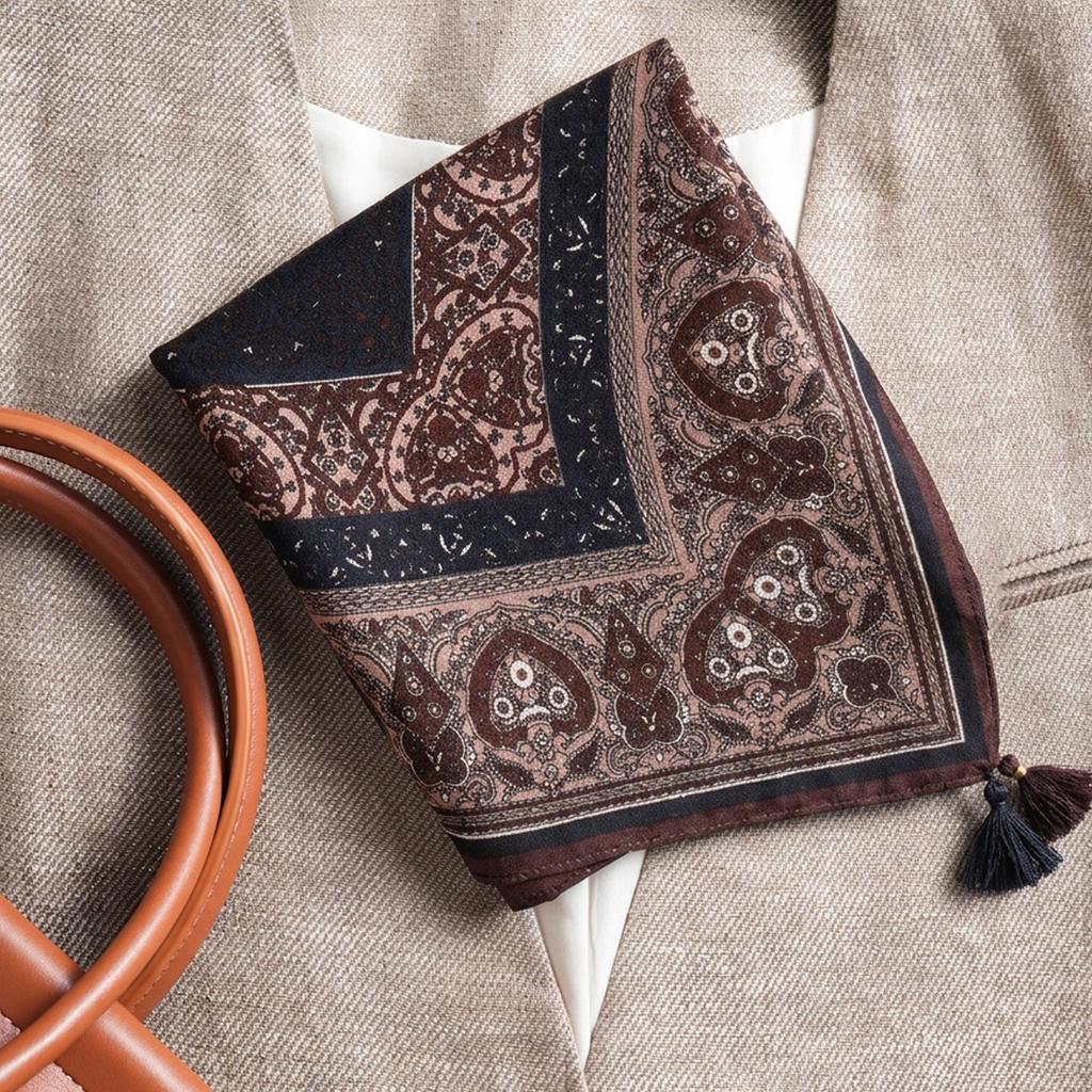Retro ethnic style double-sided 71cm silk wool cotton and linen silk scarf women's spring and autumn winter scarf shawl versatile Chinese square scarf
