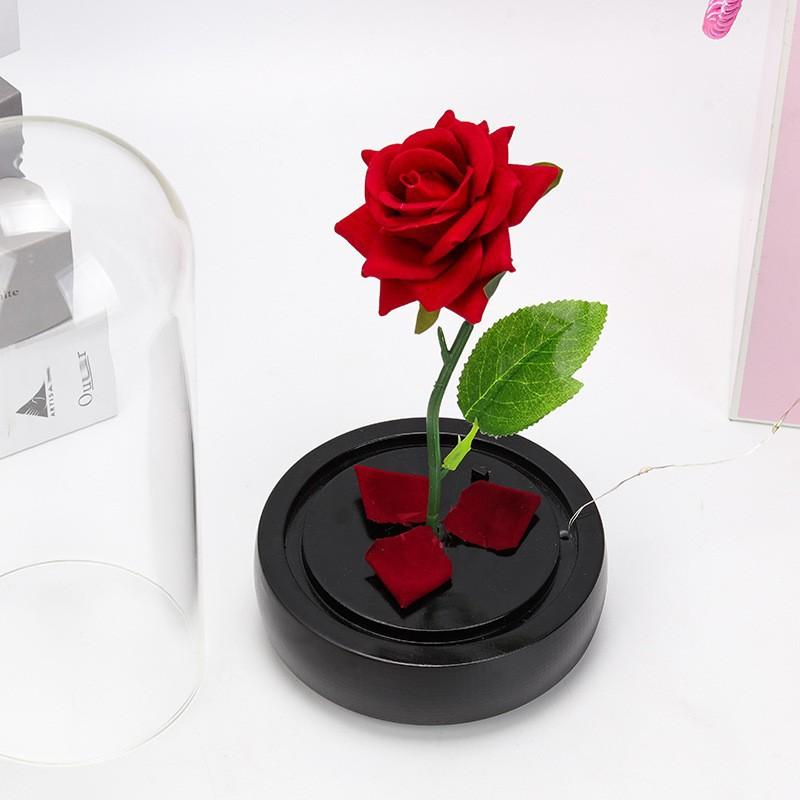 Eternal Flannel Rose Glass Cover Ornament Valentine's Day Gift Creative Ornament Simulation Flower Lampshade Ornament