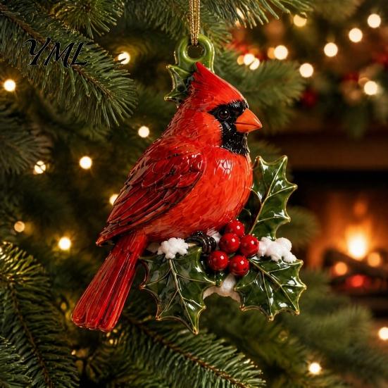 Weihnachtsgeschenk für Freunde Roter Vogel Weihnachtsbaumschmuck, Acryl Hängedekoration Dekorative Ornamente Zuhause Feiertag, Festlicher Anhänger Party Kamin,