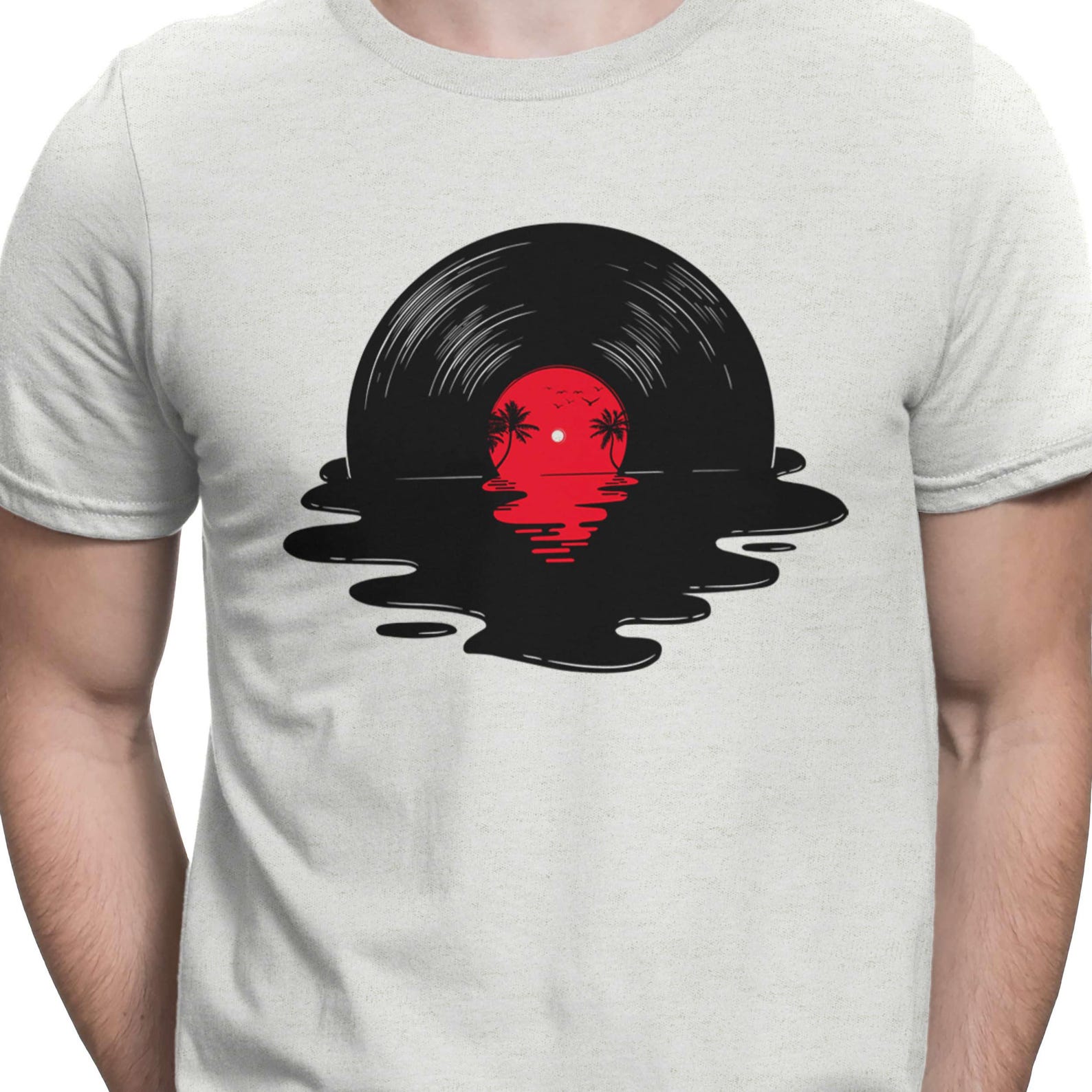 Vinyl Sunset T-Shirt Retro Record Music Lover Tee Vinyl Shirt DJ S