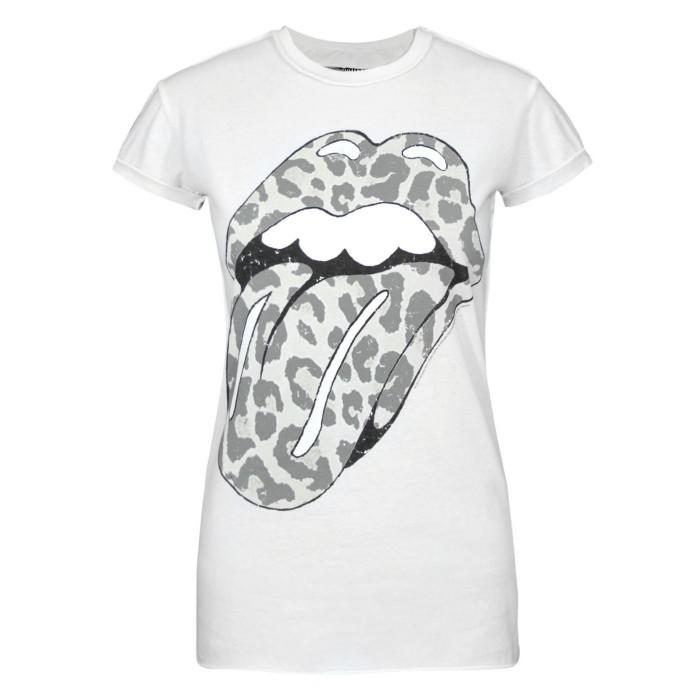 Amplified Womens/Ladies Leopard Lick The Rolling Stones T-Shirt XS blanc
