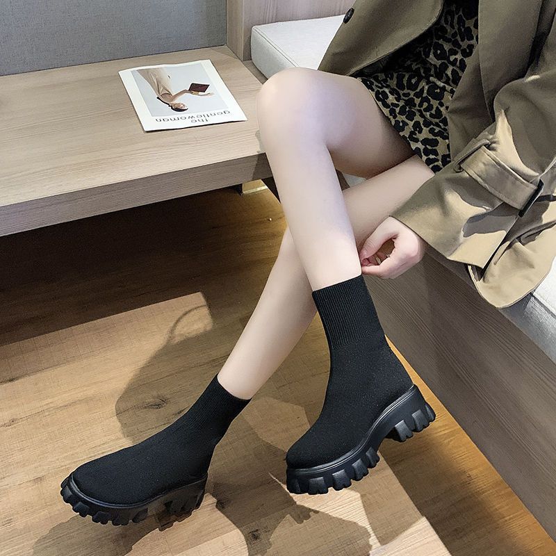 Size 35-43, large size women's shoes muffin platform Martin boots women's 41 elastic socks boots British style thin small short boots 42