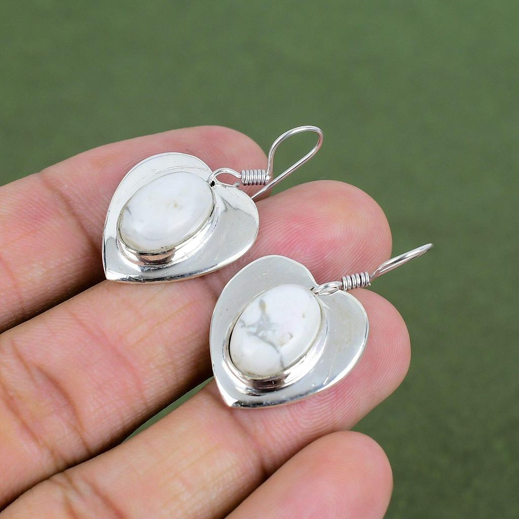 Howlite Earring 925 Sterling Silver Earring Genuine Gemstone Jewelry Handmade Stylish Earrings Howlite Jewelry Dangle Earring Gifts For Her