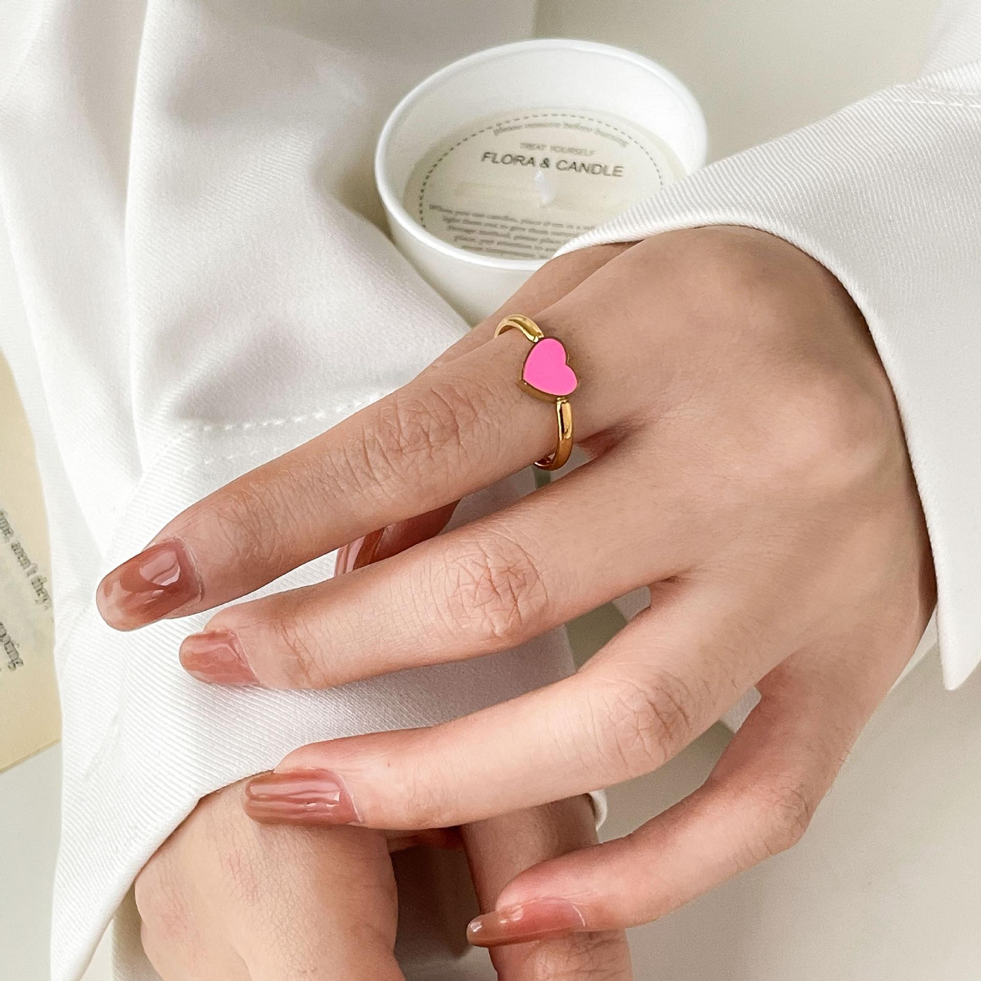 

Fashion Vintage Bohemia Pink Enamel Love Heart Ring Stainless Steel Cute Finger Rings For Women Girl s Rock Jewelry Gift For Gir 8