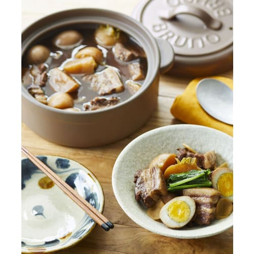 BRUNO Earthenware Pot, Size 8, for Rice Cooking, Induction Cooking, and Stewing, with Handle for Easy Cleaning and Two-Handled Operation, Greige, BHK2