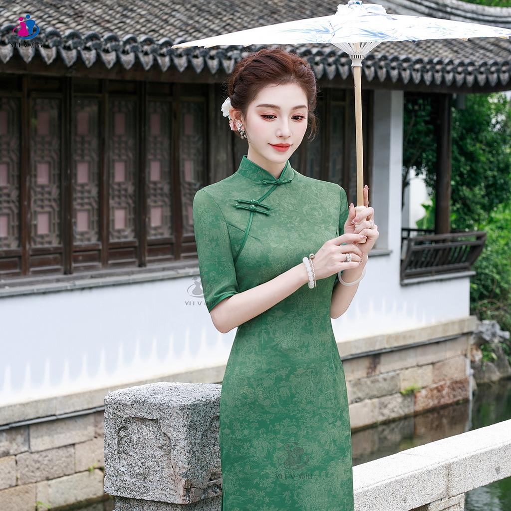 New Chinese style cheongsam skirt improved summer new mother dress retro thin performance dress