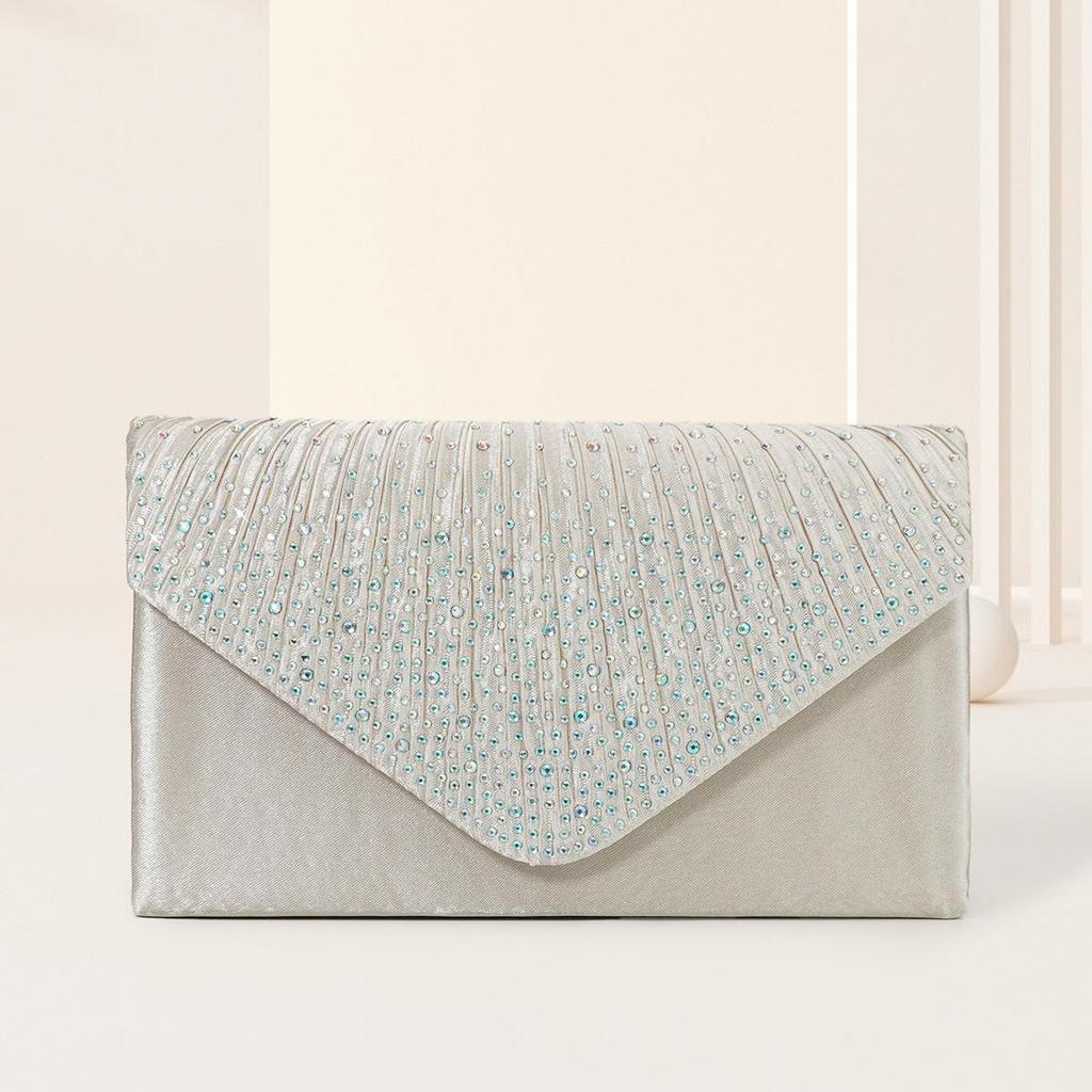 Elegant Women's Japanese Style Black Clutch with Flap & Hot Drilling Design