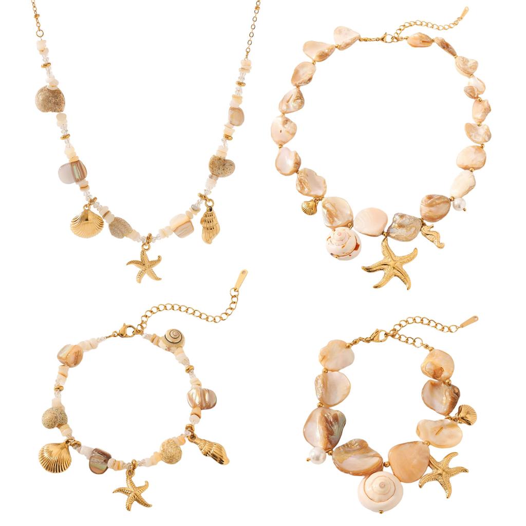 Adjustable Length Stainless Steel Bohemian Ocean Starfish Shell Necklace/bracelet Jewelry For Summer Beach Vacation Gift