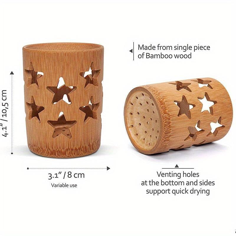 Bambus-Zahnbürstenhalter für Badezimmer, Zahnbürstenbecher mit Drainage, schnelltrocknender Badezimmerbecher, Zahnpastahalter, abbaubarer Becher