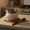 Lard Jar Ear Handles Ceramic Food Storage Jar Ceramic Canister with Lid Beige Lidded Container Easy to Clean for Kitchen