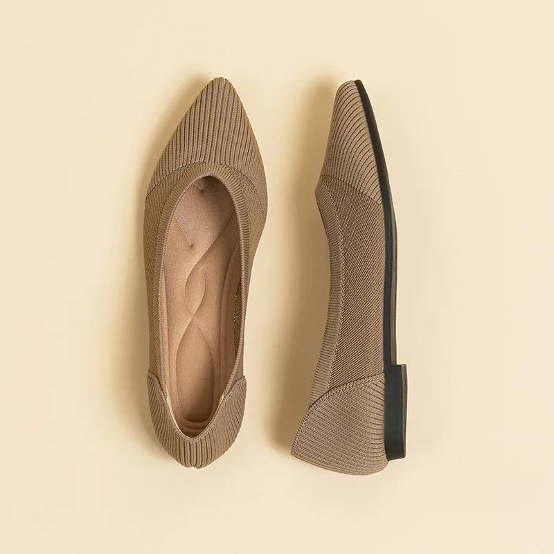 2025 Fashion Ballet Flat Shoes for Women's Summer Mesh Breathable Anti Slip Rubber Sole Pointed Dress Shoes Sapatos De Mujer 43