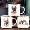 Deutscher Schäferhund Aufdruck Kreative Emaille Kaffee Tee Tassen Camping Abenteuer Bier Getränke Saftbecher Tasse mit Henkel Geschenke für Hundeliebhaber