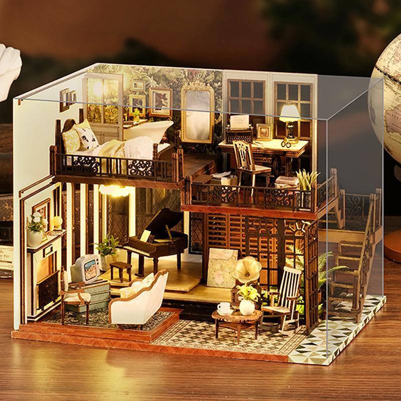 DIY Wooden Doll House Garden Model 3D Puzzle Assemble Building Kits Toys Home Bedroom Decoration With LED Lights Dollhouse Gift