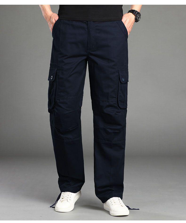 Spring and Autumn Men's Multi-Pocket Casual Pure Cotton Loose Straight-Leg Trousers