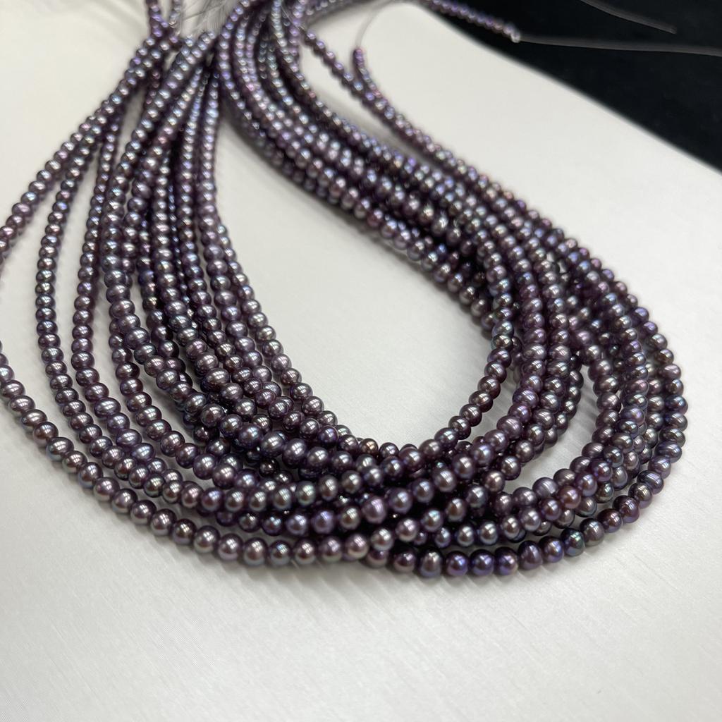 1String, Small Purple Pearl, 3-3.5mm, Natural Freshwater Pearl Beads for Jewelry Making DIY Necklace, Bracelet Accessories, Festive Crafts 36cm
