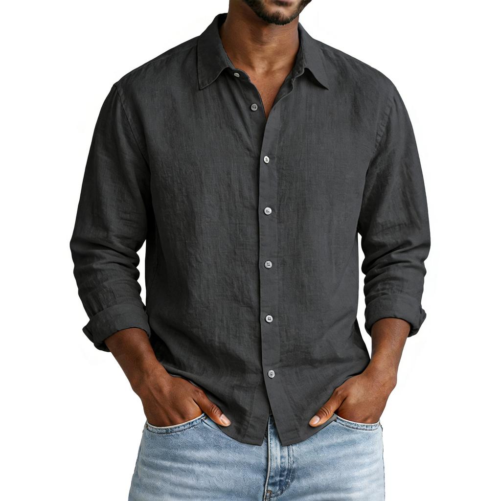 Buttondown Mens Casual Color Loose Collar Faux Pocket Longsleeved Shirt