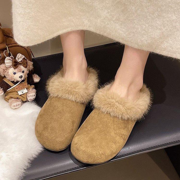Retro Boken Hairy Slippers for Women 2026 New Autumn/Winter Season Outerwear Baotou Half Dragged Cotton Slippers