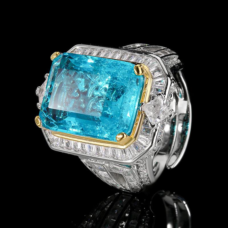

Jewelry Copper Bottom Gold-Plated Retro Simulation Corundum Square Ring Heroine Stone 13 * 18
