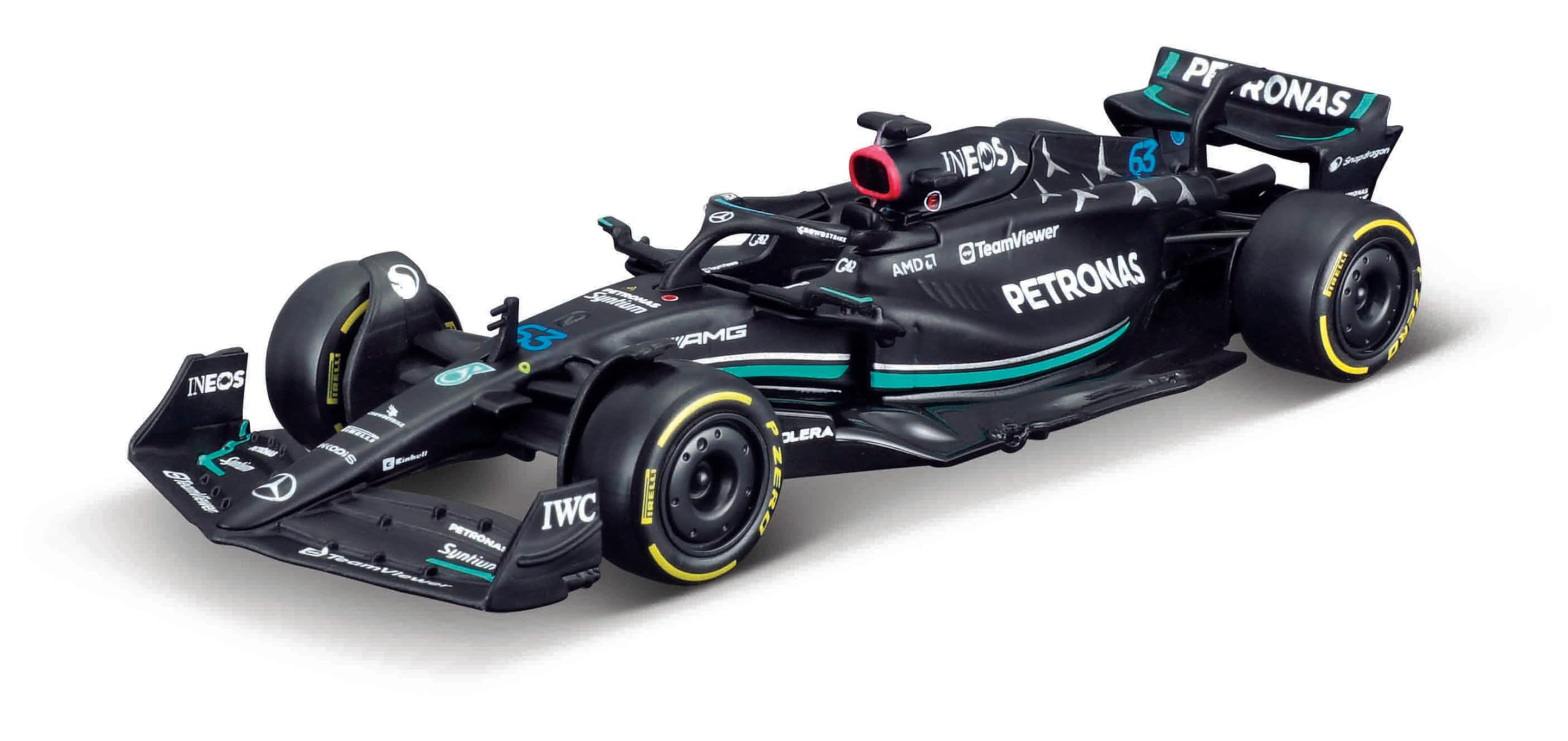 

Bburago 2023 Mercedes Benz AMG F1 W14 Джордж Рассел Гоночный Спортивный Автомобиль Литая Модель 143 #63 чёрный