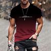 Men's Gradient Letter Printed Comfortable and Breathable Round Neck T-shirt Outdoor Street Fashion Top