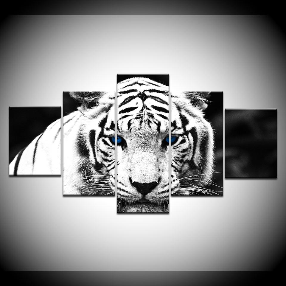 Blue Eyed White Tiger White Tiger Eyes 5 Panel HD Print modern art painting wall posters Canvas For home living room decoration