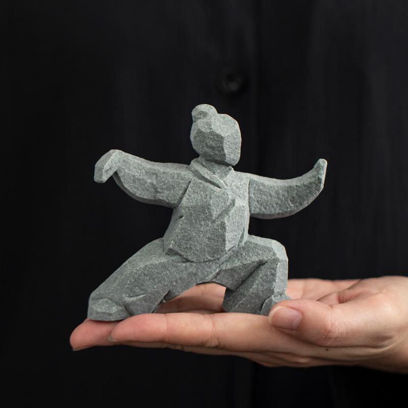 New Chinese Style Tai Chi Kung Fu Warrior Figurine Zen Tea Pet for Home Desk Tea Table Landscape Decor Collectible Gift