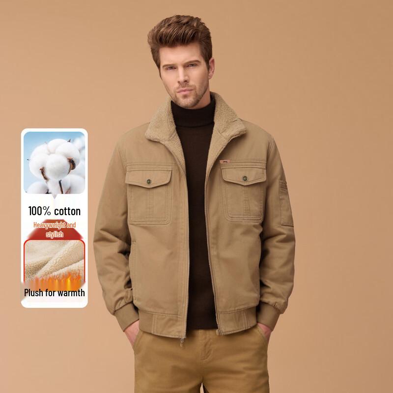 JEEP Men s Fleece-Lined Cotton Lapel Workwear Shirt M