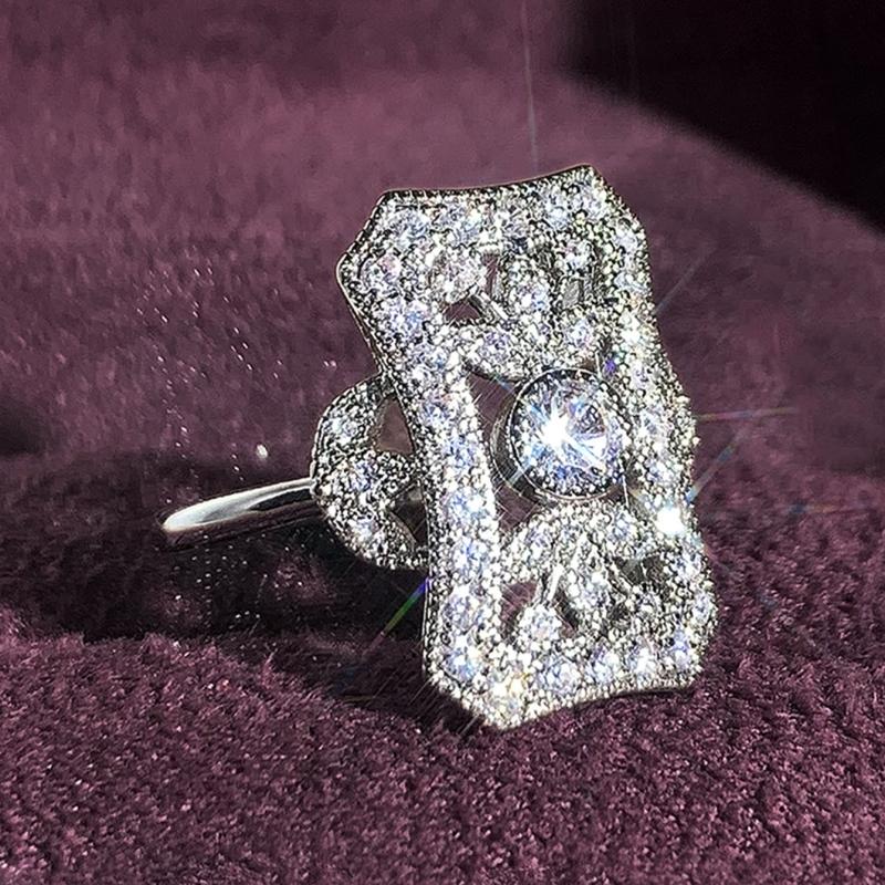 Huitan Geometric Shaped Cubic Zirconia Rings for Women Modern Fashion Wedding Band Accessories Silver Color Party JewelryGood product