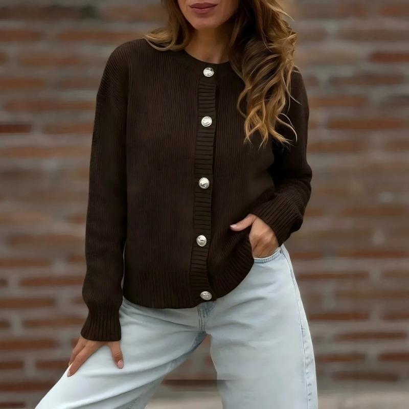 Women Solid Color Button Front Cardigan Long Sleeve Knit Sweater