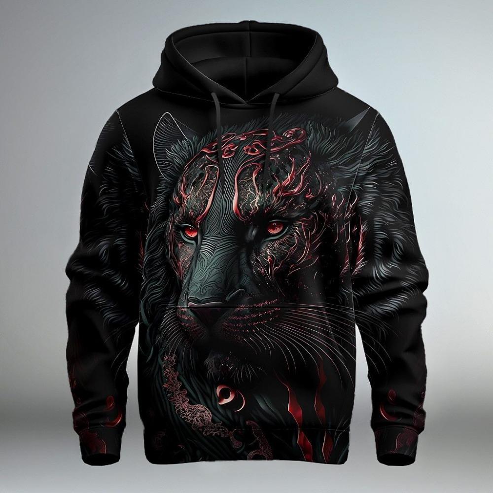 Fierce Animal Lion Pattern 3D Digital Printing Men's Fashionable Hooded Sweatshirt
