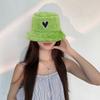 Winter Keep Warm Plush Bucket Hat Ladies Windproof Commute Camping Fisherman Cap with Heart Patchwork Hat for Girlfriend  White