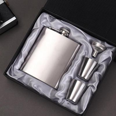 8oz Stainless Steel Portable Hip Flask Set with 7oz Baijiu Bottle - Outdoor Liquor Gift Box
