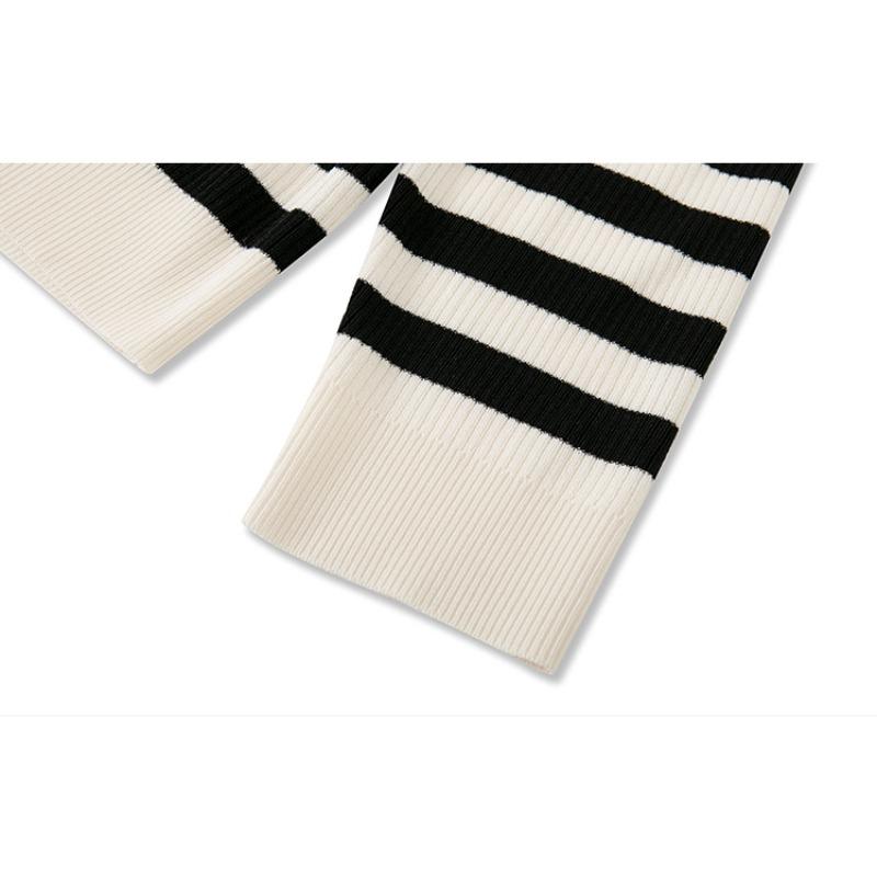 Plus Size Women's Autumn Navy Collar Jacket Top Striped Long Sleeve Knitted Cardigan