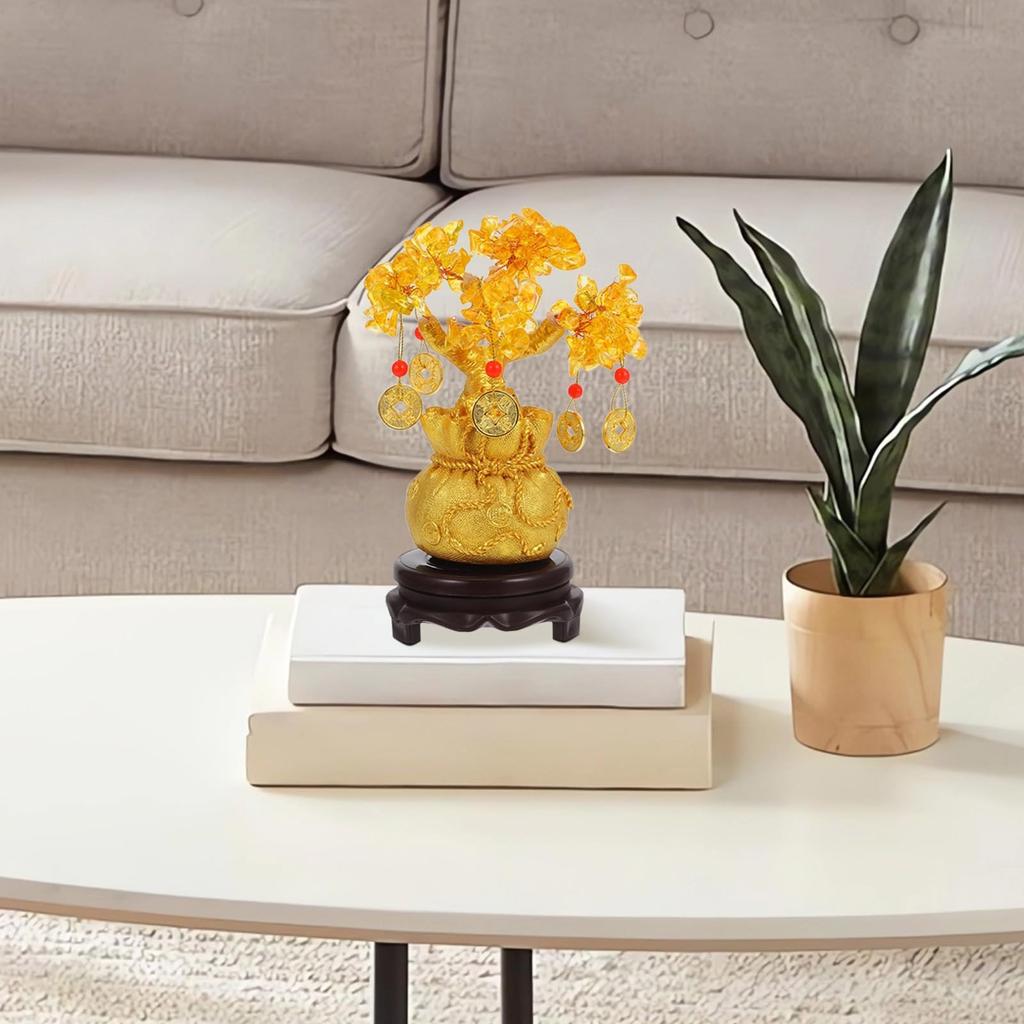 Handmade Citrine Money Tree Ornament for Business Success Wealth Good Luck for Home Decoration