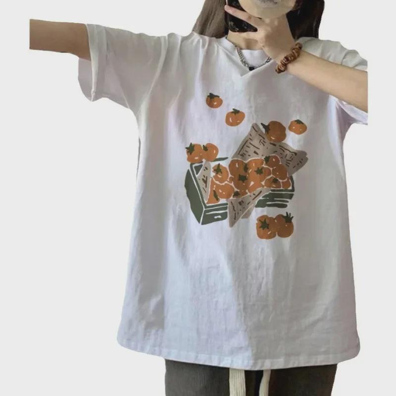 Damen Hong Kong-Stil Chic Amerikanischer Retro Loose Fit Schweres Baumwoll-T-Shirt