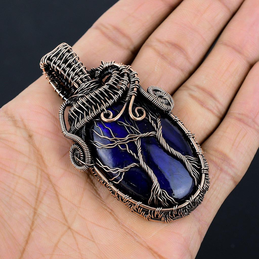 Blue Flash Labradorite Handmade Pendant, Natural Gemstone Jewelry, 999 Copper Wire Wrapped Pendant Jewelry, For Gift
