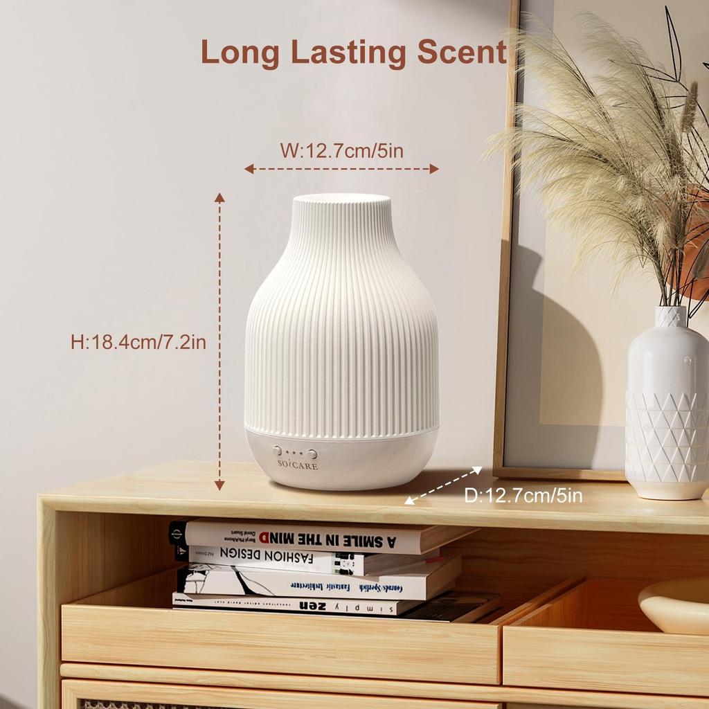 SOICARE Elegant Ceramic Diffuser for Essential Oils with Solid Wood Base,Stone Aromatherapy Essential Oil Diffusers for Home Office Room Decor Gift