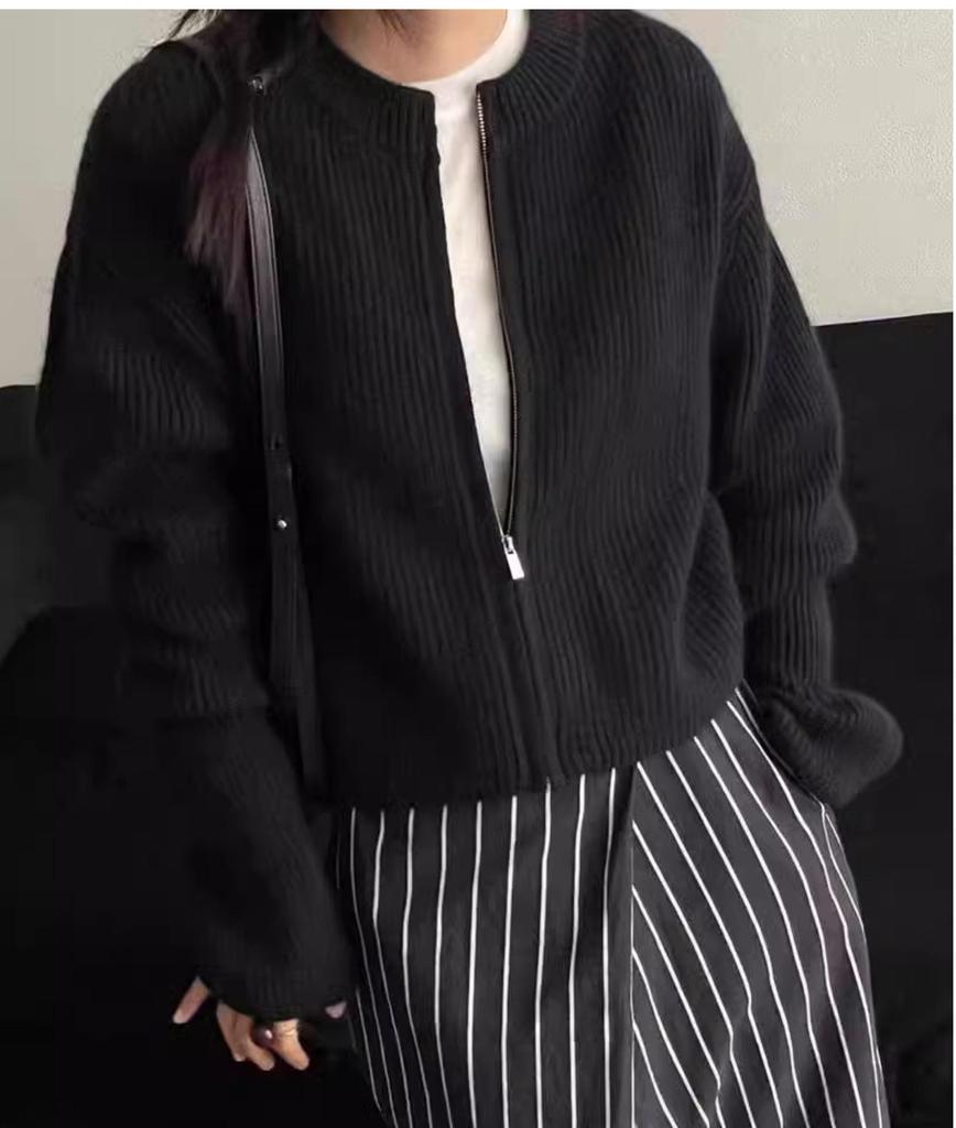 Wool Zip-Up Cardigan: Heavyweight, Long Sleeve, Slimming Outerwear, Lazy Style