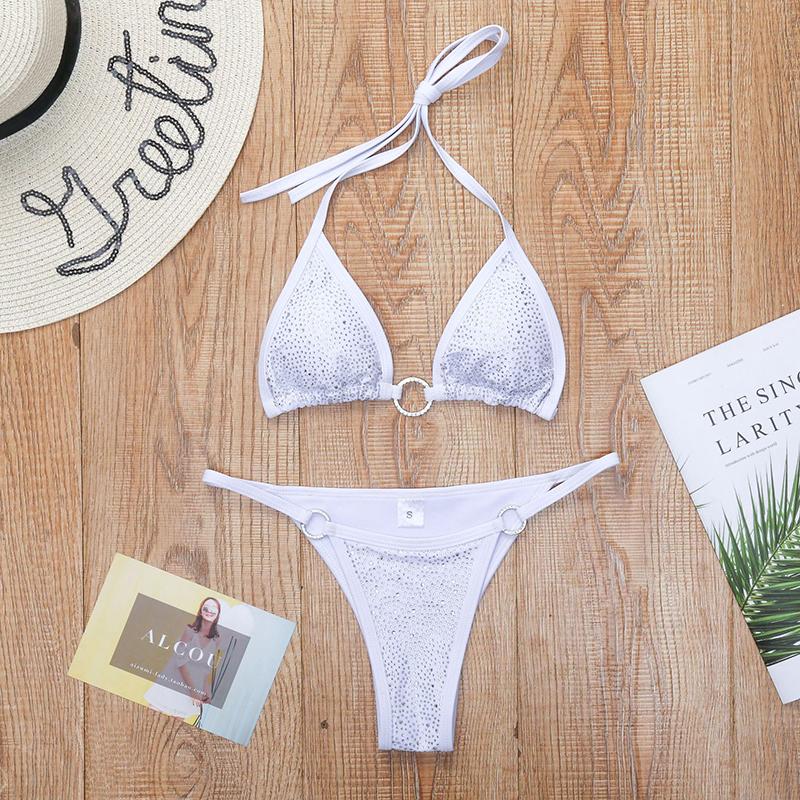 Sexy Halter Shining Rhinestone Bikini Women Swimwear Female Swimsuit Two-pieces Bikini Set Micro Bather Bathing Suit