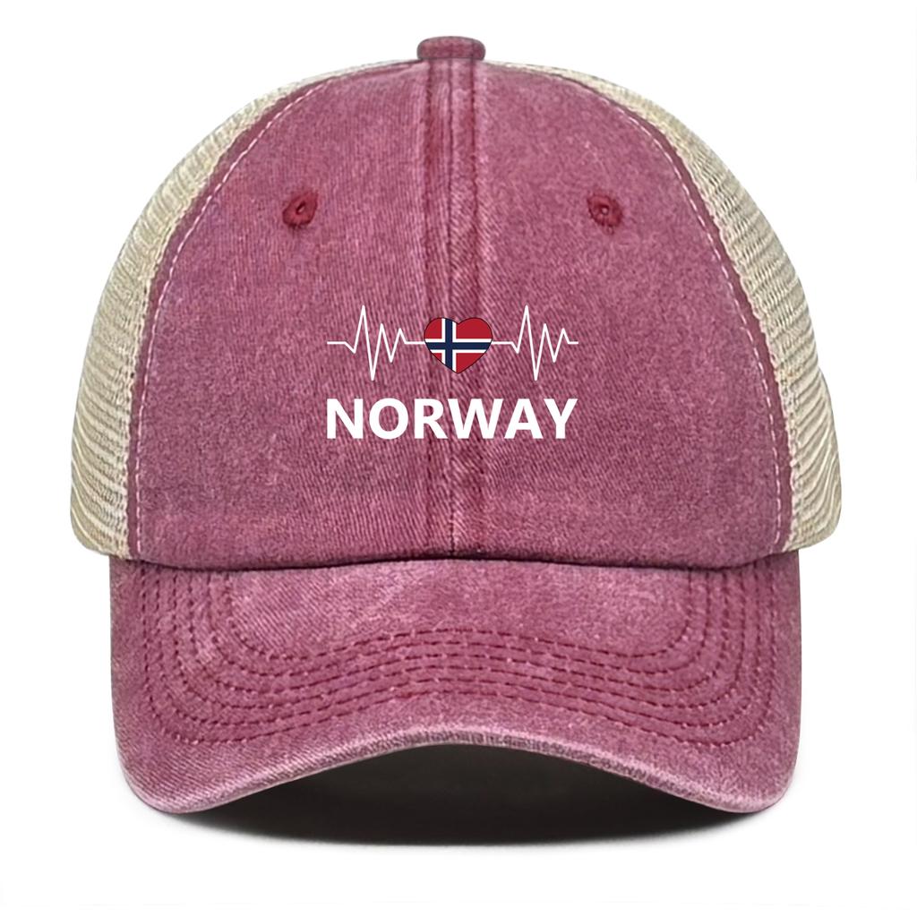 NORWAY Flags Print Snapback Mesh Cap Caps For Man Washed Retro Distressed Adjustable Baseball Hat Ideal Choice For Casual Wear