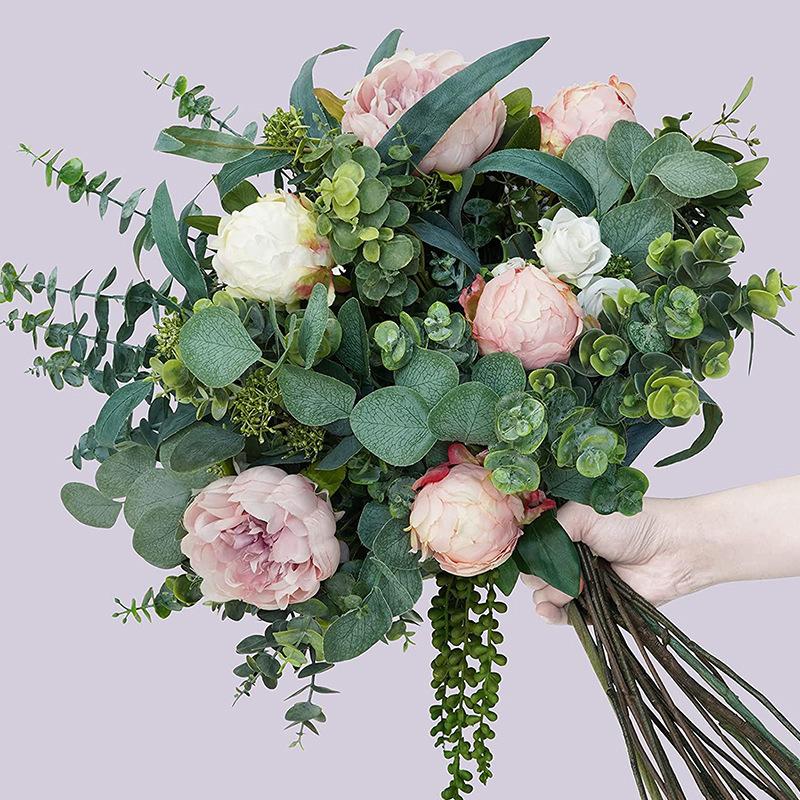 6Pcs Simulation Short Branch Eucalyptus With Fruit Eucalyptus Leaf Decoration Cuttings