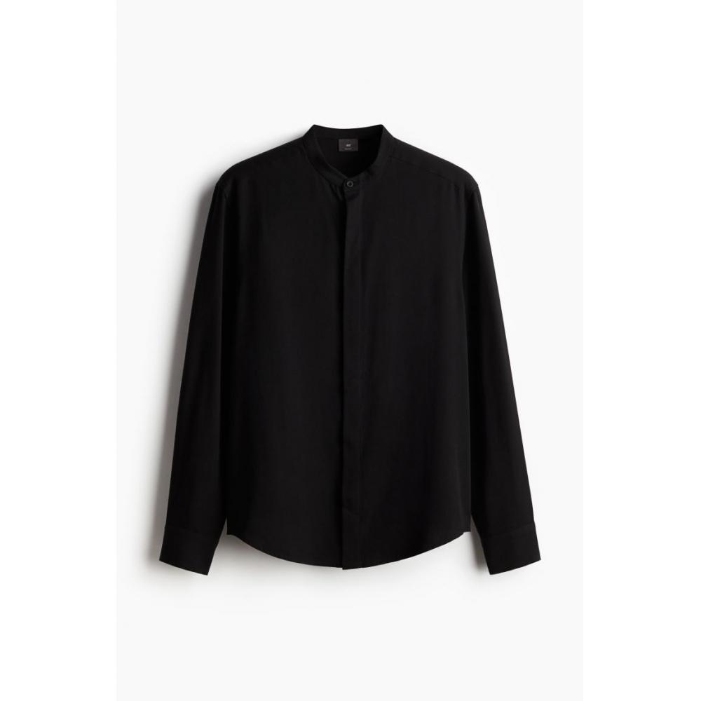 

Рубашка HM Regular Fit Lyocell Stand Collar с воротником-стойкой, черная M