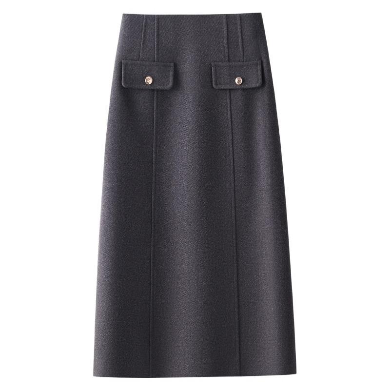 Women's High-Waisted Gray Wool Bodycon Skirt - Autumn/Winter 2024 A-Line Retro Mid-Length Skirt
