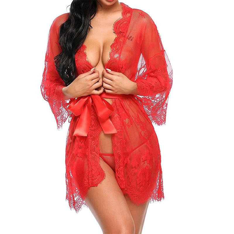 Lace Nightgowns Sleepwear Transparent Pajamas Negligee Open Crotch Sleepdress Women Robes Nightwear Sexy Underwear