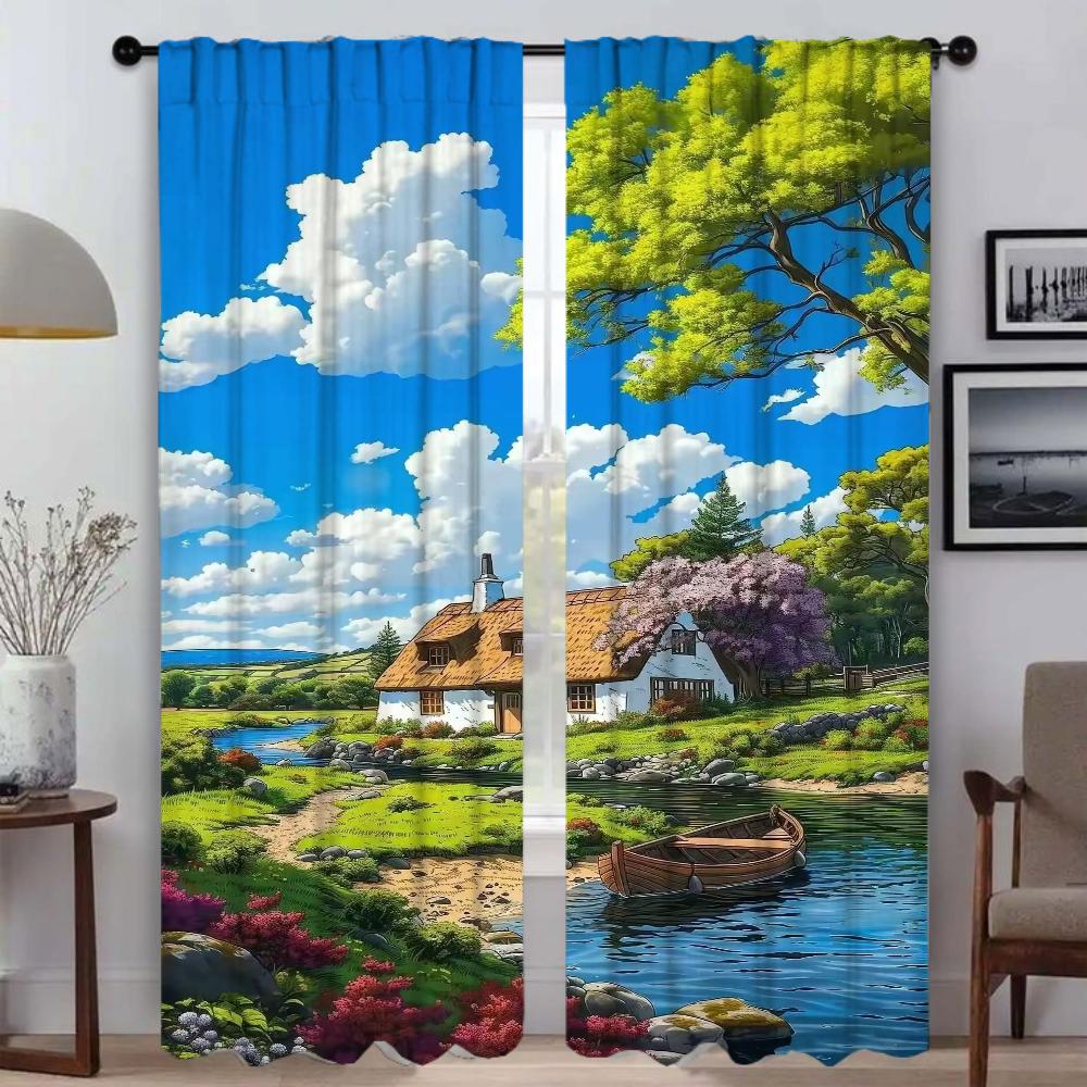 Summer Road Anti-mosquito Curtains for Living Room Partition Halloween Decoration Window Curtain Home Interior Curtains 2 Pieces