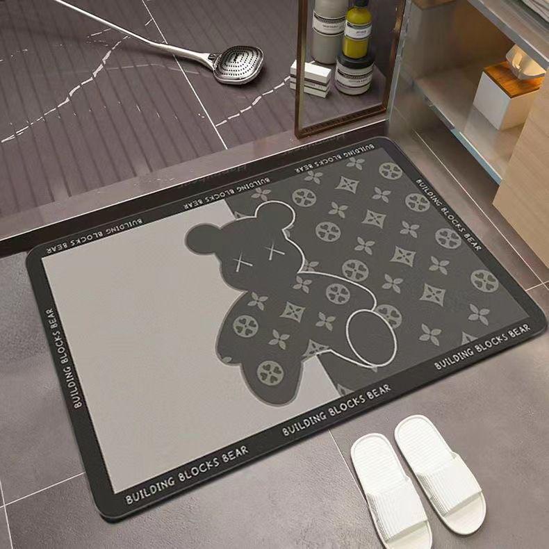 Velvet Violent Bear Quick-Dry Non-Slip Bath Mat - Water-Absorbent Bathroom and Entrance Floor Mat