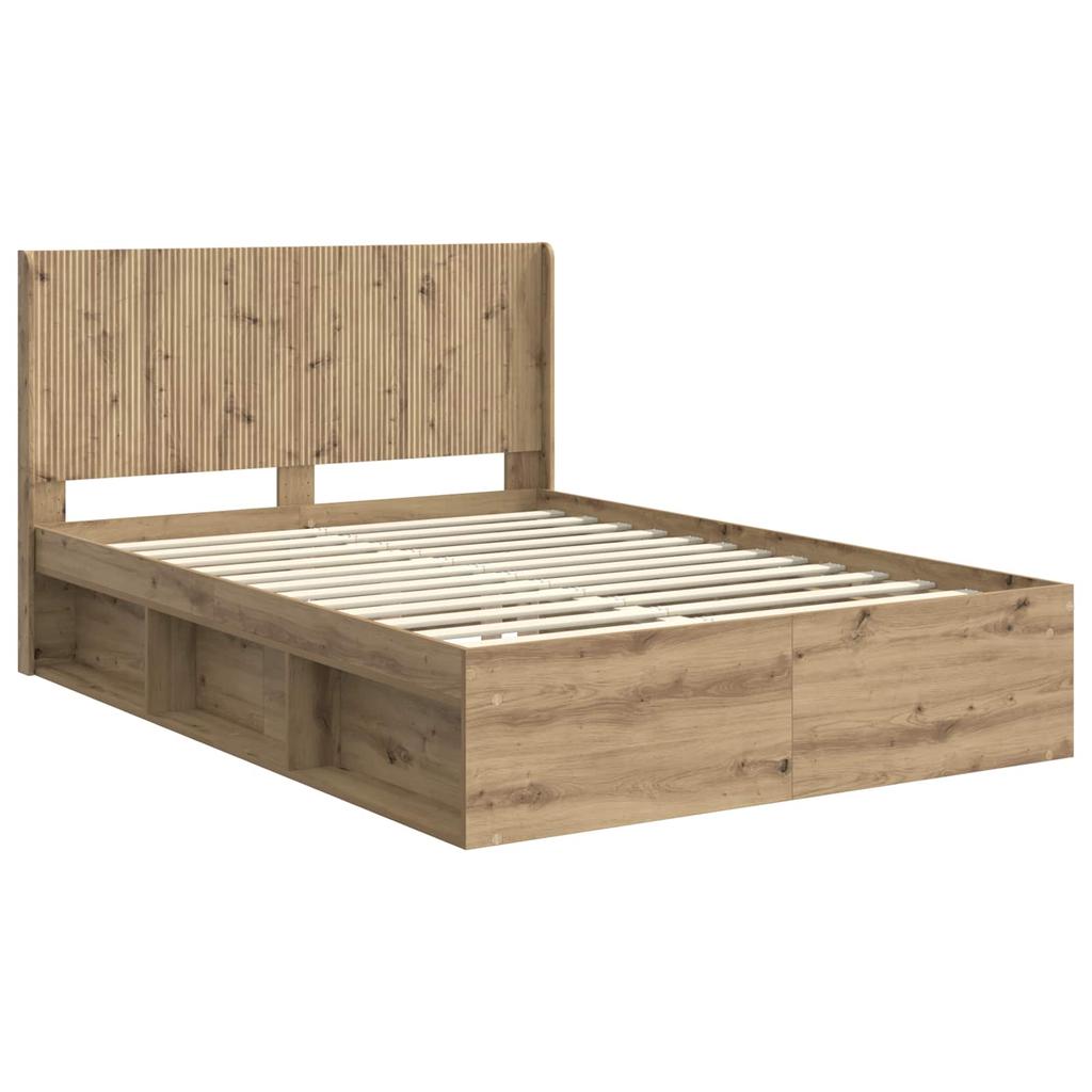 Bed Frame with Storage Space and Headboard Artisan Oak